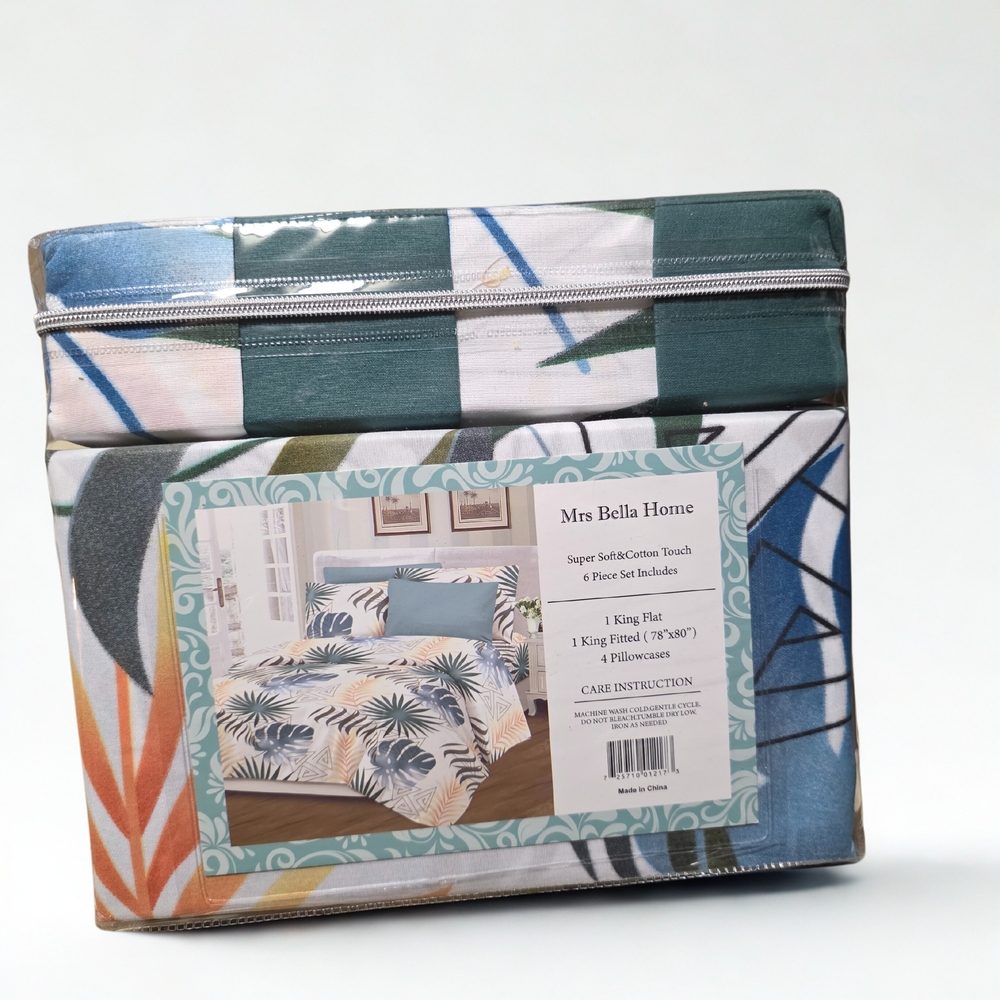 Teal and Orange Artistic Duvet Cover with Flowing Botanical Design
